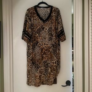 Cute Animal Print Soft Lounger/House Dress /Nightshirt with Black Piping 1X